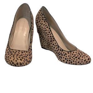 Banana Republic Pony Wedge Leopard Print Calf Hair Leather Heel Pumps Size 6